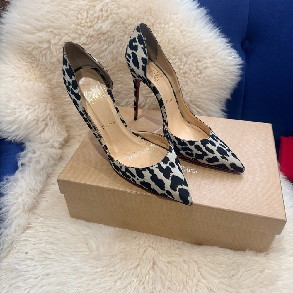 Christian Louboutin Black and White Leopard-Print Pointed Toe Pumps